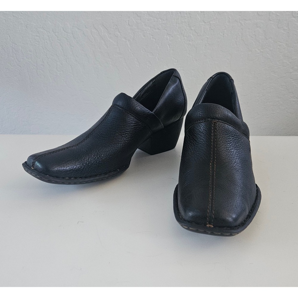 Born Slip-On Clog Booties Womens 8 Black Leather Chunky Heel Boho Witchcore